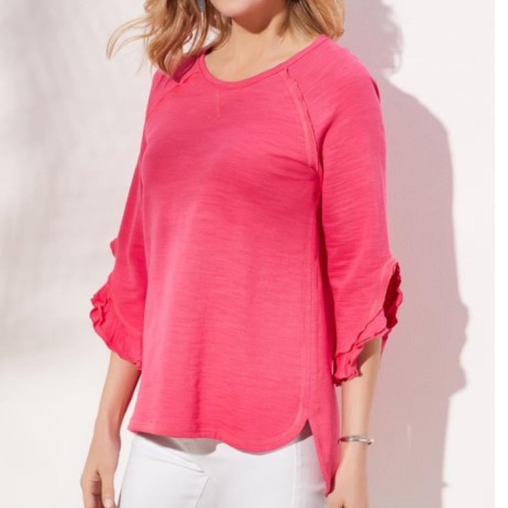 Soft Surroundings Avery Tunic 3/4 sleeve Pink Cactus Flower Top W-527 Sz M